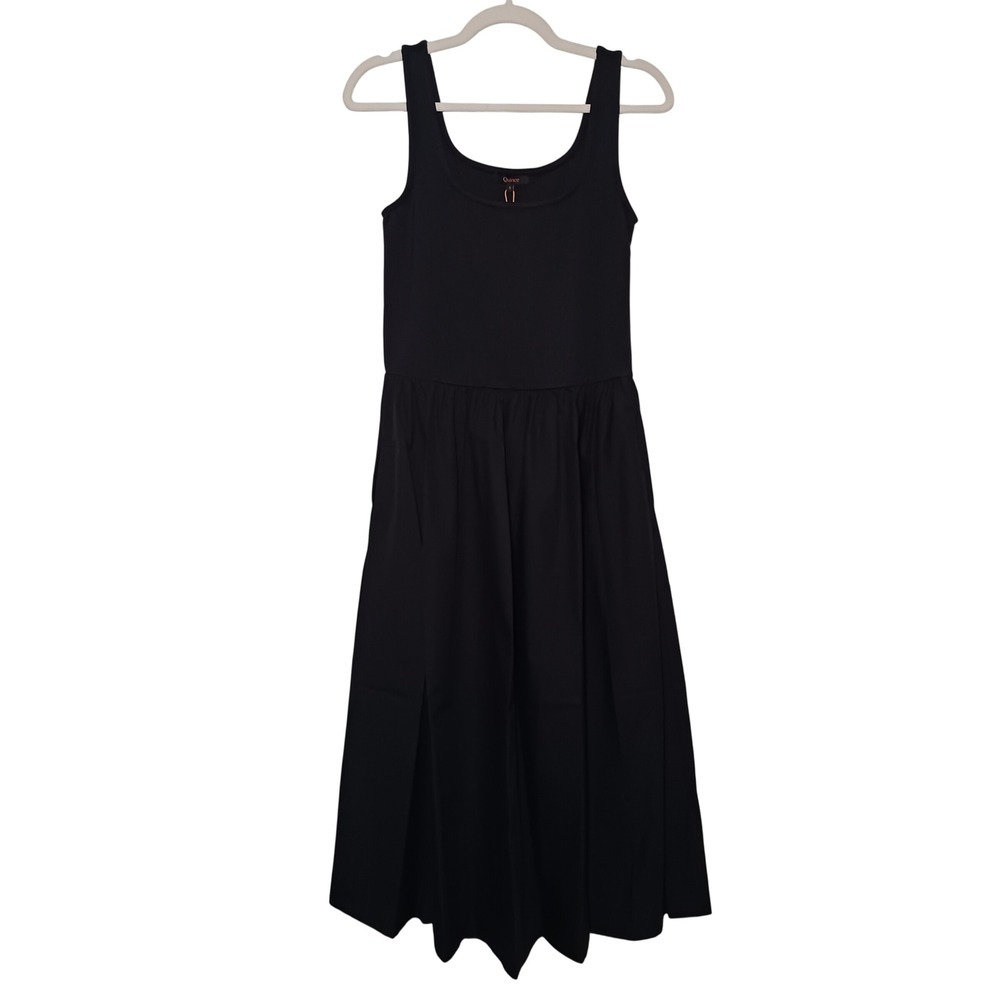 NWT Quince Cotton Mixed Media Tank Dress Black‎ Size S Sleeveless Midi Classic - Picture 2 of 16